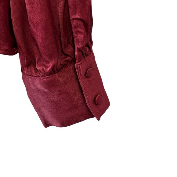Rachel Parcell Womens Blouse Small Burgundy Ruffle Career Viscose Mockneck - Picture 5 of 9